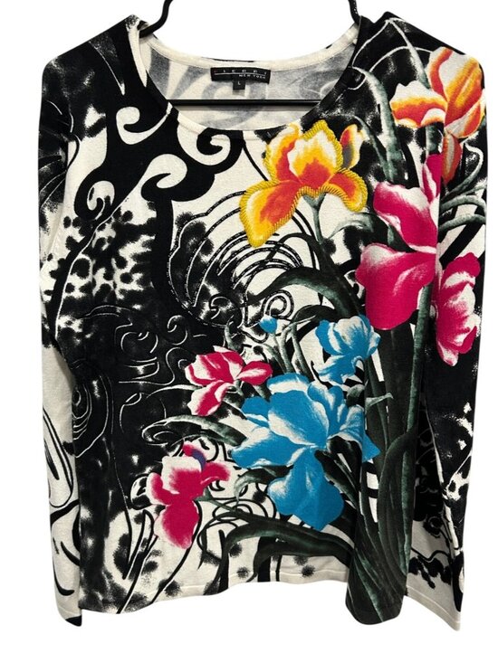 Pierari New York Floral Long Sleeve Top Womens Size L Blend Bold Print - Picture 1 of 10